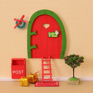 Christmas Miniature Elf Door Wooden Ladder Mailbox Wreath Tree For Dollhouse DIY Landscape Scene Decoration