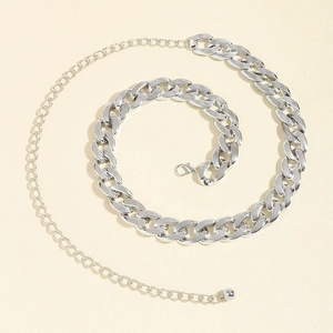 Close-up of a silver cuban link waist chain with adjustable lobster clasp and extender