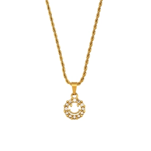 Detail of 18K gold-plated twisted rope chain with a zircon-encrusted smiley face pendant