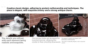 Detail view of retro brown ceramic backflow incense burner showing dimensions 12cm by 7cm