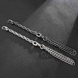 Men's double Cuban chain bracelet in silver and gun black stainless steel street style