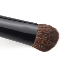 Macro shot of dense horse hair bristles and black glossy metal ferrule for eyeshadow brush