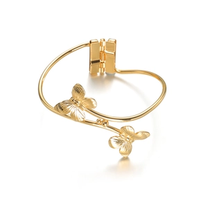 Polished 18K gold plated stainless steel butterfly cuff bracelet for women