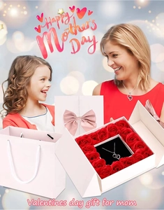 Necklace with heart pendant and 16 red roses in a luxury gift box for Mother's Day