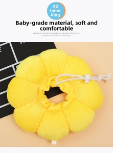 Detail of soft sunflower pet collar with adjustable drawstring and plush material