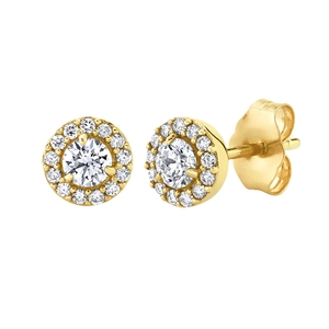 Classic S925 silver halo stud earrings with round white zircon and butterfly backs