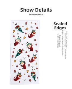 Close-up of Christmas gift bag featuring secure heat-sealed edges and festive patterns