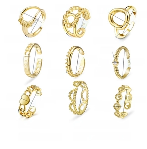 Detailed grid showing 18K gold plated stainless steel rings with precise measurements