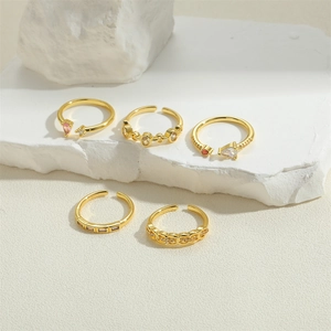Vintage 14K gold plated 5-piece ring set with zircons in various shapes and open band designs