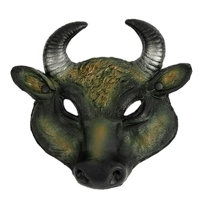 Realistic 3D buffalo bull half face mask in dark green and bronze for Halloween party