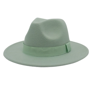 British style mint green cashmere felt fedora hat with matching wide ribbon band