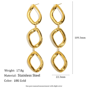 Minimalist 18K gold-plated stainless steel triple rhombus earrings with dimensions