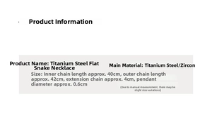 Detailed size chart for layered titanium steel snake chain with zircon pendant dimensions