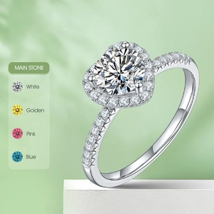 1 carat heart shaped moissanite halo ring in S925 sterling silver for women