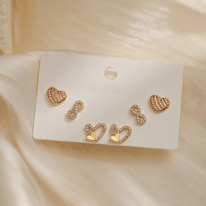 Exquisite 18K gold plated heart and infinity stud earring set with sparkling zircons