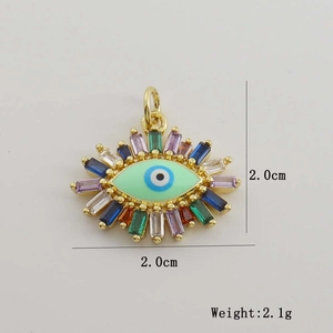Detailed macro view of 18K gold-plated Evil Eye pendant with colorful zircon stones