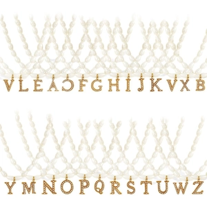 Golden titanium steel necklace with A-Z initial letter pendants and white pearls