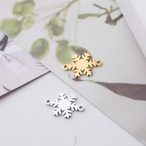 Polished gold and silver snowflake metal pendants for DIY jewelry making and necklaces