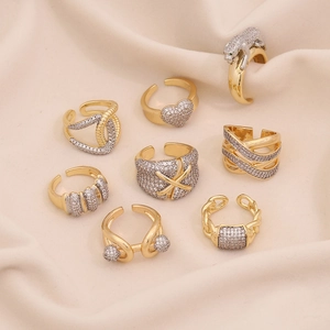 Fashion Adjustable Copper Rings For Women With Cubic Zirconia Heart Leopard Geometric Open Band Jewelry
