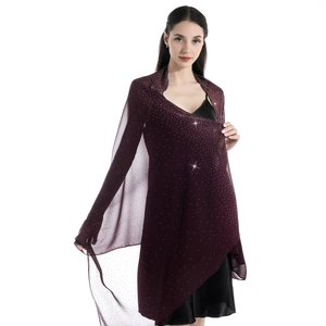 Elegant burgundy chiffon evening shawl for women featuring sparkling starry rhinestones