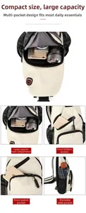 Detail view of multi-pocket canvas chest bag showing internal capacity and compartments