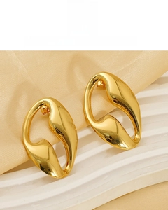 Detail of 18K gold plated hollow geometric earrings with non-tarnish glossy finish
