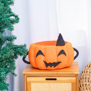 Kürbis Aufbewahrungskorb Halloween Dekoration Baumwollseil Gewebt Sherpa Lammwolle Süßigkeiten Desktop Organizer Tragbar