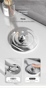 Macro detail of silver flower toilet button pusher protecting long fingernails in use
