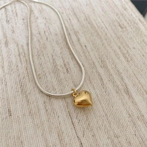 Heart Pendant Necklace With 925 Sterling Silver Snake Chain Two-Tone Gold And Silver Minimalist Style For Women