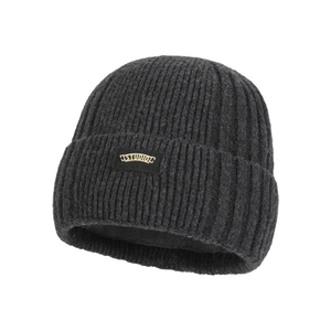 Warm dark grey knitted beanie for men with fleece lining and Studio logo patch