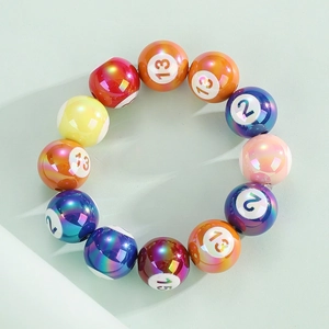 Minimalist resin billiard ball bracelet with numbered beads and pearlescent finish
