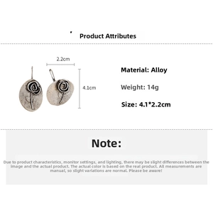 Detailed specs of vintage oval rose earrings in antique silver finish, 4.1x2.2cm
