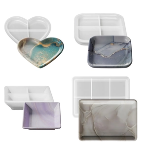DIY silicone molds for heart and rectangular epoxy resin trays with marble texture finish