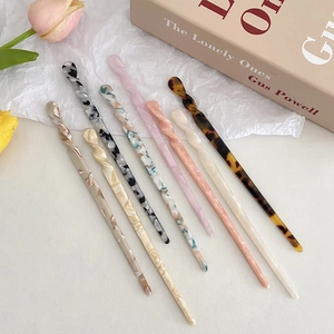 Marble Pattern Acetate Hair Stick Vintage Tortoiseshell Twisted Spiral Hairpin For Women Retro Elegant Hair Fork