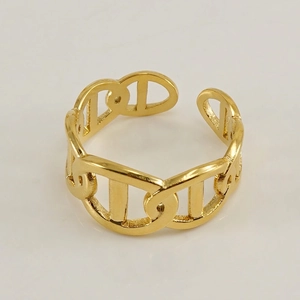Minimalist 18k gold plated stainless steel open ring with anchor chain design link