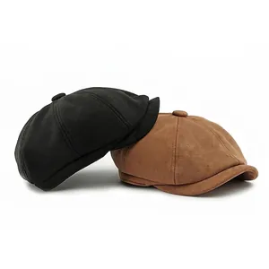 Gorras estilo newsboy de ante sintético en negro y marrón, gorros vintage para hombre y mujer