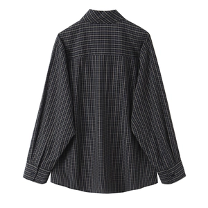 Classic black and yellow plaid cotton long-sleeve shirt back view on white background
