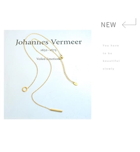 Detail of 18K gold titanium steel necklace with circular and rectangular bar pendants
