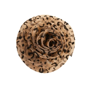 Exaggerated leopard print mesh rose brooch and hair clip with layered fabric petals