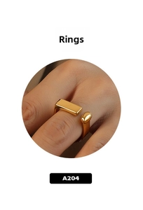 Detailed view of adjustable 18K gold plated ring featuring a rectangular geometric top