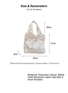 Size chart showing width 40cm and height 31cm for the large bear print shoulder tote bag