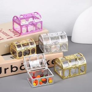 European hollow gold and silver treasure chest candy boxes with transparent lids for weddings