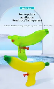 Detail of yellow simulation and transparent green banana water guns for summer pool fun