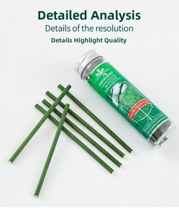 Detail view of green pine-scented Christmas tree sticks with 18g packaging and hooks
