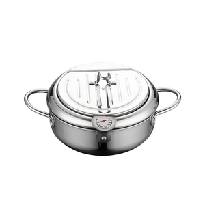 Friteuse tempura en acier inox 304 avec couvercle et thermomètre pour cuisinière