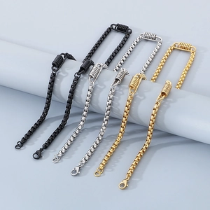 Titanium steel Cuban necklaces with spring clasp and pearls in gold silver and black colors