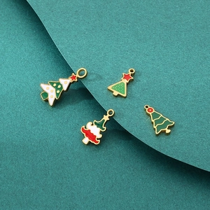 Enamel Christmas tree pendants in gold-plated stainless steel for DIY jewelry making