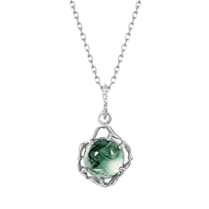 Elegant S925 sterling silver necklace featuring a green moss agate branch pendant