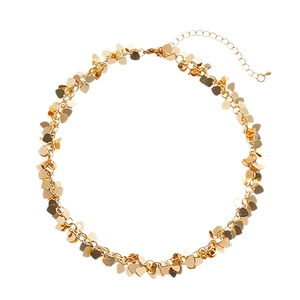 Gold heart sequin choker necklace with adjustable chain on minimalist white background