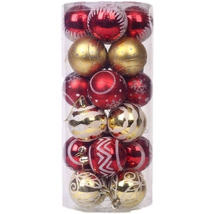 Set of 24 red and gold 6cm Christmas ball ornaments in clear cylindrical packaging